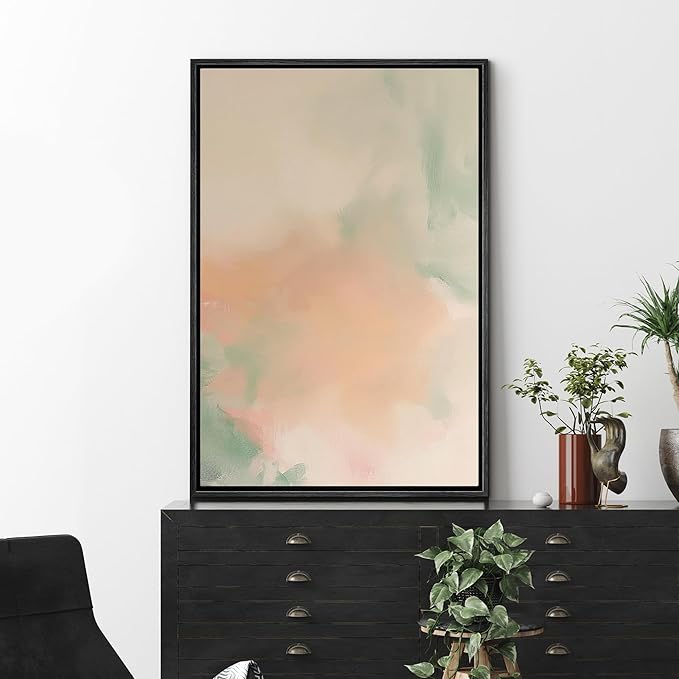 MUDECOR Framed Canvas Print Wall Art Neon Yellow Pink Green Watercolors Abstract Shape Illustrations Modern Art Decorative Bohemian Colorful Chic for Living Room, Bedroom, Office - 16"x24" Black