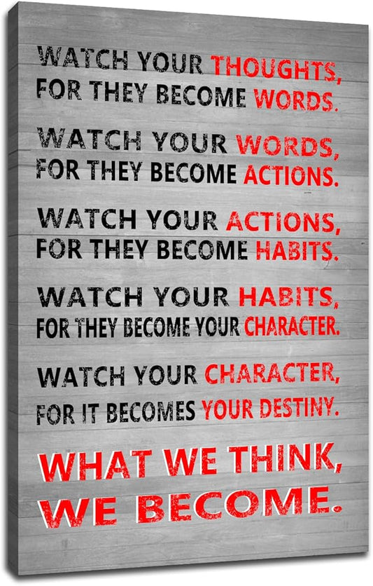 Inspirational Canvas Wall Art Motivational Watch Your Thoughts Entrepreneur Quotes Poster Print Inspiring Painting Picture Artwork for Modern Home Bathroom Classroom Ready to Hang [12''Wx18''H]
