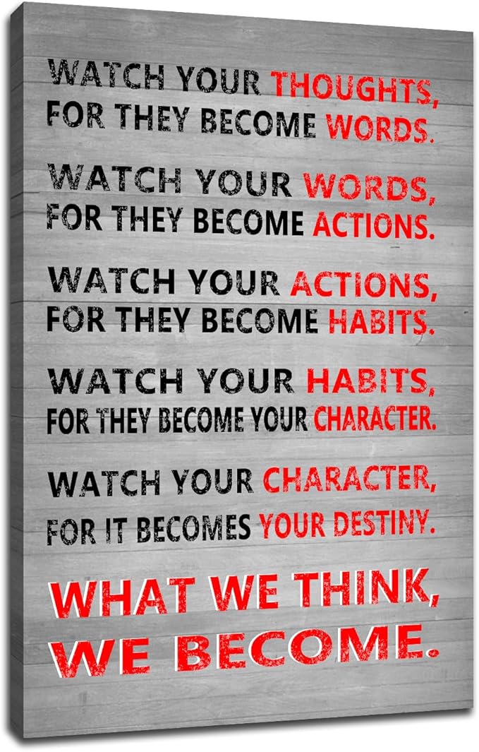 Inspirational Poster Wall Art Motivational Watch Your Thoughts Entrepreneur Quotes Print on Canvas Picture Painting for Modern Home Living Room Workplace Wall Decor Artwork Ready to Hang [24''Wx36''H]