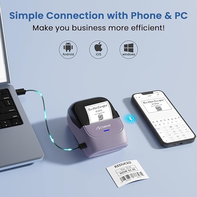 CLABEL Label Maker Machine with Tape 221B Inkless Label Printer Handheld Barcode Printer Compatible with Phone & PC for Retail School Office Organization Label Makers with APP