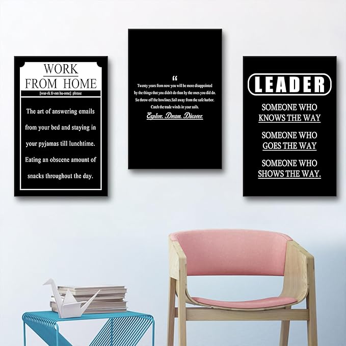 3 Pieces Motivational Canvas Wall Art Explore Dream Discover Work from Home Entrepreneur Quotes Inspirational Signs Posters Print for Home Bedroom Teens Room Gym Stretched and Framed [48''W X 24''H]