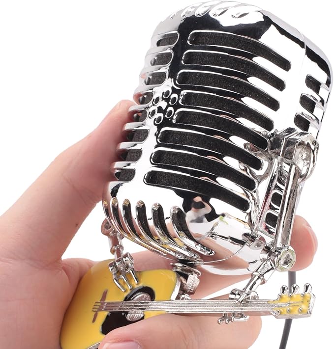 Vintage Microphone Guitar Lamp, Cool Guitar Gifts for Music Lovers and Player, USB Plug in Powered, Retro Decorations for Home, Bar, Office