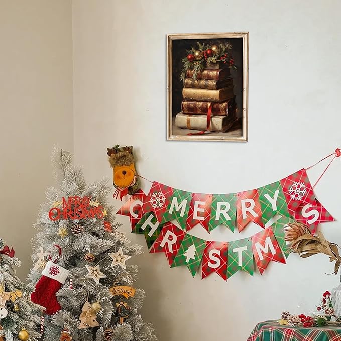 uniro Vintage Rustic Christmas Print Retro Xmas Book Art Oil Painting Dark Academia Decor Winter Farmhouse Holiday Wall Decor for Bedroom, Living Room, Gallery, winter Room Decor, Holiday Decoration Gifts( 8" x 10"-UNFRAMED)
