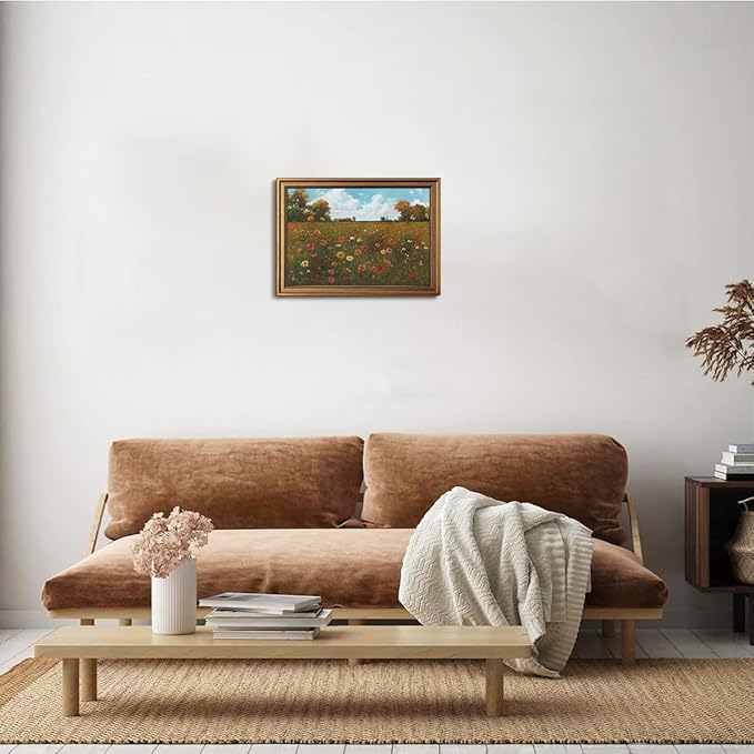 Gold Framed Wall Art Vintage Floral Canvas Wall Art Floral Countryside Blooming Wildflowers Artwork Prints Picture for Living Room Bedroom Farmhouse Bathroom Office Decor, 12x16
