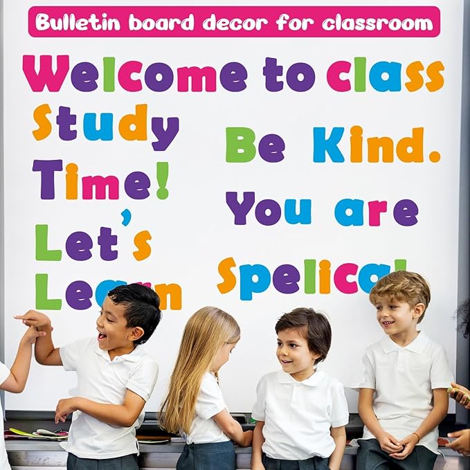 260 PCS Bulletin Board Letters for Classroom 4” Letters Combo Pack Set Colorful Rainbow Classroom Decorations Alphabet Numbers Symbols Letters for Bulletin Board Cutouts Card for Classroom Decor