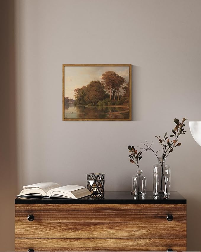 ARPEOTCY Vintage Framed Canvas Wall Art, Fall Living Room Autumn Scenery Pictures Wall Decor, Prints Art, Kitchen Landscape Paintings Farmhouse Retro Country Pictures, 9x11 Inch