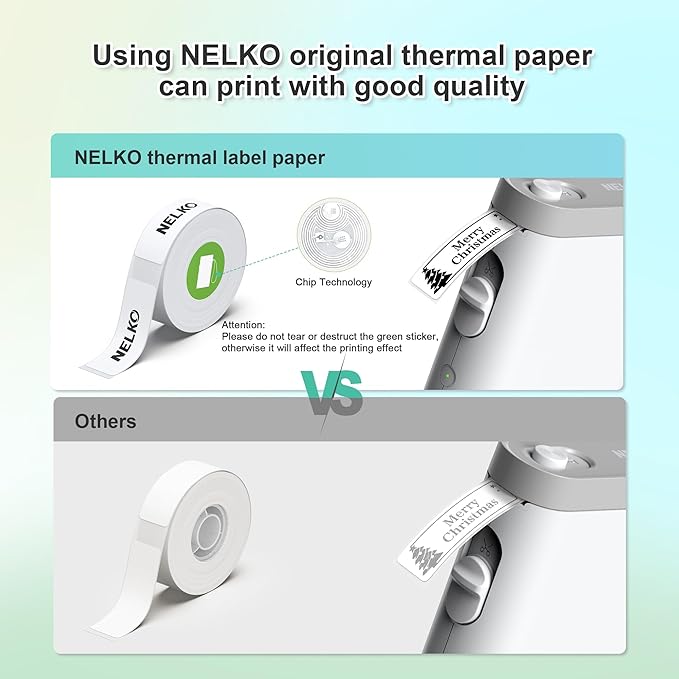 Nelko Green Label Maker Machine with Tape, P21 Label Printer, Adapted Label Print Paper, 14x40mm (0.55"x1.57"), Standard Laminated Office Labeling Tape Replacement, 180 Tapes/Roll, 3 Rolls, White
