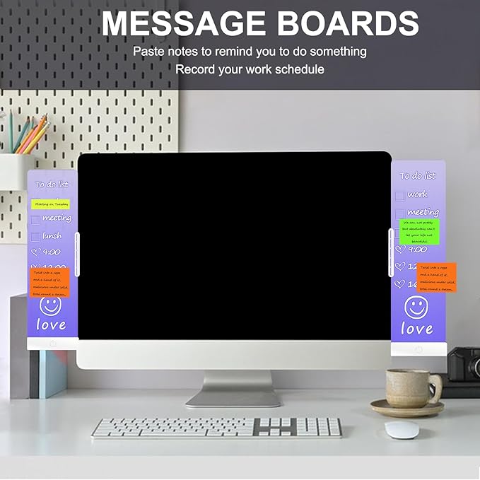 LED Memo Board with Sticky Note Holder, Office Supplies, Monitor Memo Board, Clear Acrylic Computer Monitor Organizer, Work from Home Essentials, Multifunction Workspace Accessories (White-r)