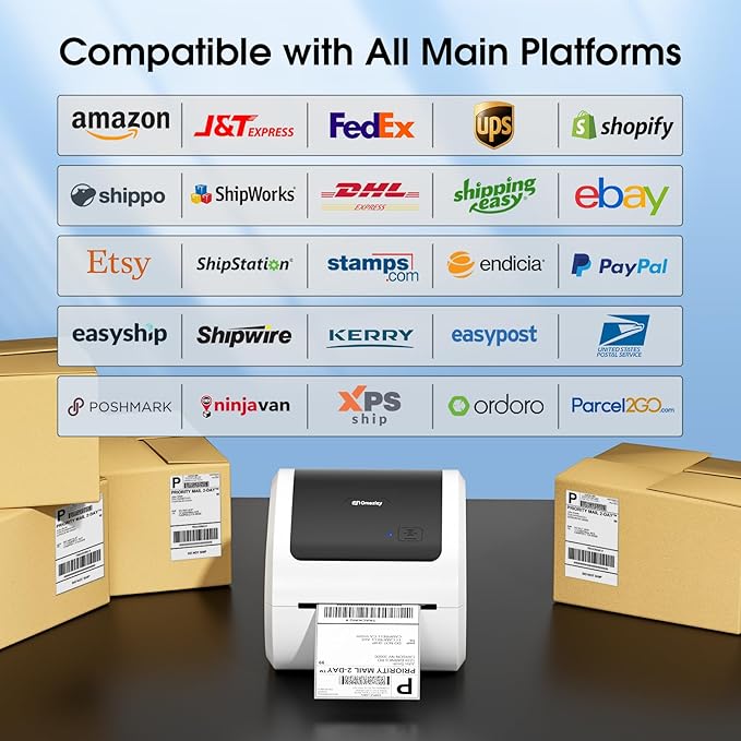 Bluetooth Shipping Label Printer 4x6 - D520BT Bluetooth Thermal Label Printer for Small Business， Shipping Packages, Compatible with USPS, Shopify, Amazon, Tiktok
