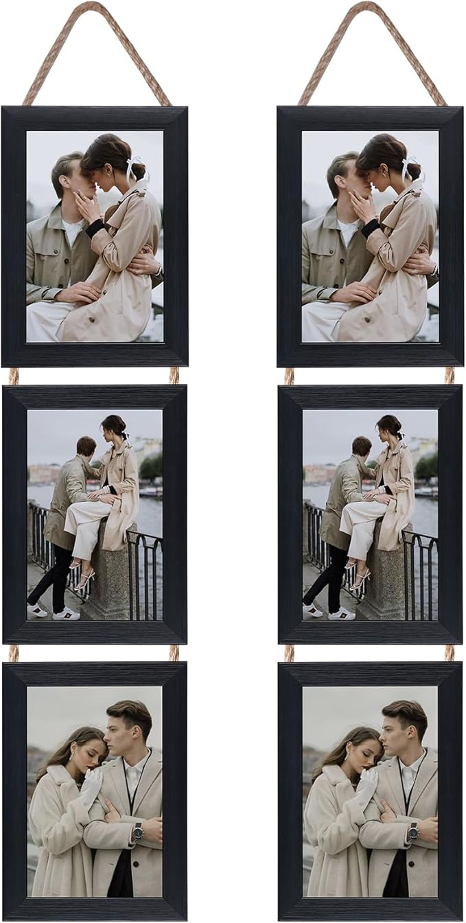 Lavezee 4x6 Collage Picture Frames Set, Black 6 Opening Hanging Vertical Frame Made to Display 4 by 6 Inch Photo Print for Wall Decor, Multiple 4x6 frames for Wedding Birthday Thanksgiving Mother's Day