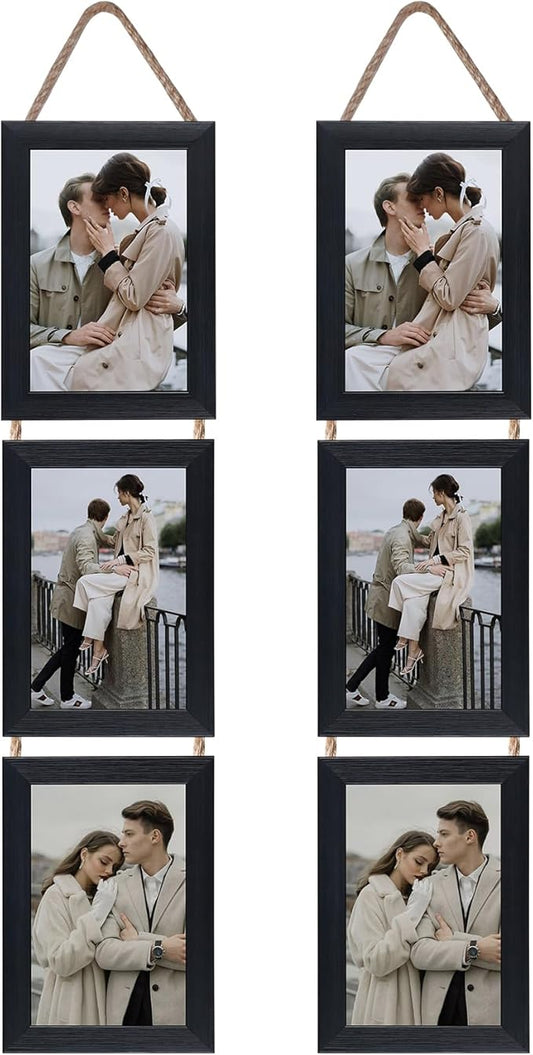 Lavezee 4x6 Collage Picture Frames Set, Black 6 Opening Hanging Vertical Frame Made to Display 4 by 6 Inch Photo Print for Wall Decor, Multiple 4x6 frames for Wedding Birthday Thanksgiving Mother's Day