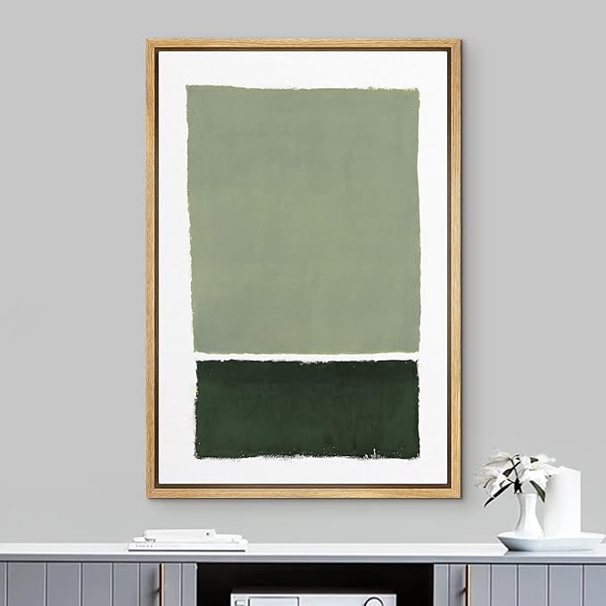 IDEA4WALL Framed Canvas Print Wall Art Forest Green Rothko Geometric Color Blocks Abstract Shapes Illustrations Modern Art Decorative Contemporary for Living Room, Bedroom, Office - 16"x24" Natural