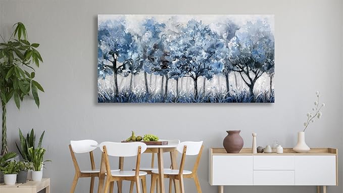 yearainn Abstract Forest Canvas Wall Art - Blue Trees Pictures Navy Botanical Painting Wall Decor Minimalist Modern Printing Artwork for Living Room Bedroom Home Office Decorations 20" x 40"