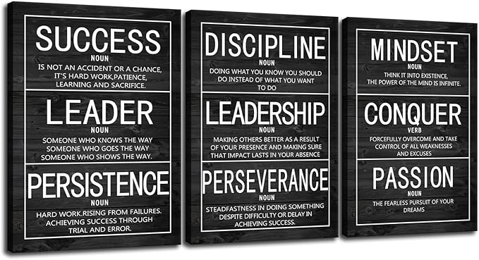 Inspirational Poster Motivational Wall Art Painting 3 Pieces Canvas Print Office Decor Inspiring Framed Quotes for Wall Art Decoration Ready to Hang [60''Wx 28''H]
