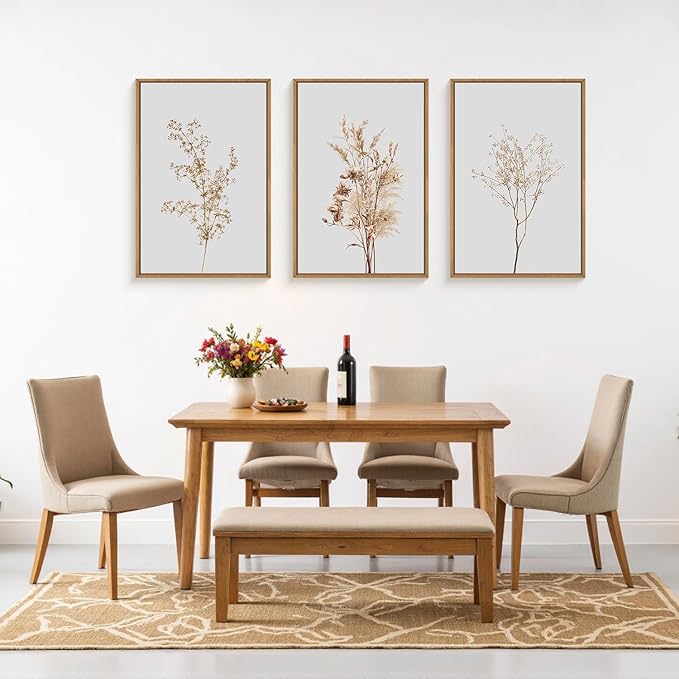Ausril Wildflower Floral Framed Canvas Wall Art Set, Beige Botanical Wall Decor, Minimalist Nature Flower Wall Painting, Modern Boho Farmhouse Art Print for Living Room, Bedroom, Office- 16"x24"x3