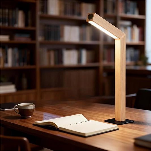 Wooden Desk Light ，Dimmable Desk Lamp for Home Office with USB Wireless Charging Port ，Touch Control RotatableDesk Adjustable Night Light(Beech Wood)