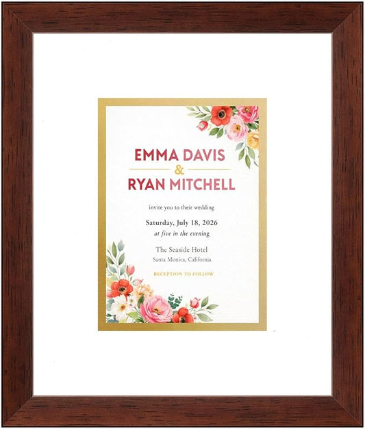 Invitation Picture Frame Brown With Double Mat White Over Metallic Gold for 5.5x7.5 Boutique Keepsake Made in the USA