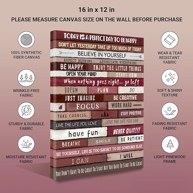 Inspirational Wall Art Framed Canvas 12 x 16 in (Cherry) - Motivational Positive Quotes Rustic Wall Arts Decor for Home Office Bathroom Bedroom Kitchen Classroom Gym