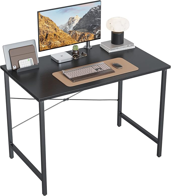 CubiCubi Computer Desk 32" Study Writing Table for Home Office, Modern Simple Style PC Desk, Black Metal Frame, Dark Black