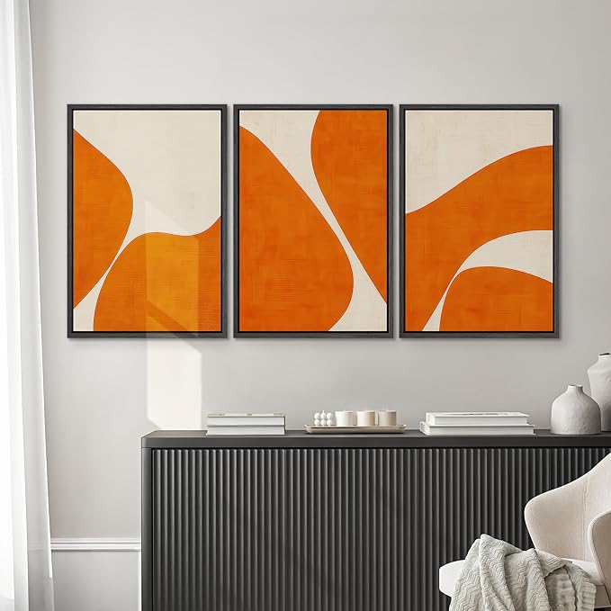 SIGNWIN Framed Wall Art Print Set Modern Abstract Orange Geometric Mid-Century Minimalist Photography Modern Art Minimalist Closeup Dramatic for Living Room, Bedroom, Office - 16"x24"x3 Black