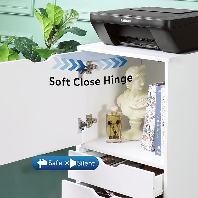DEVAISE Wood File Drawers, Mobile Office Cabinet with 5 Drawer and 1 Door, Rolling Filing Drawer for Home Office, White