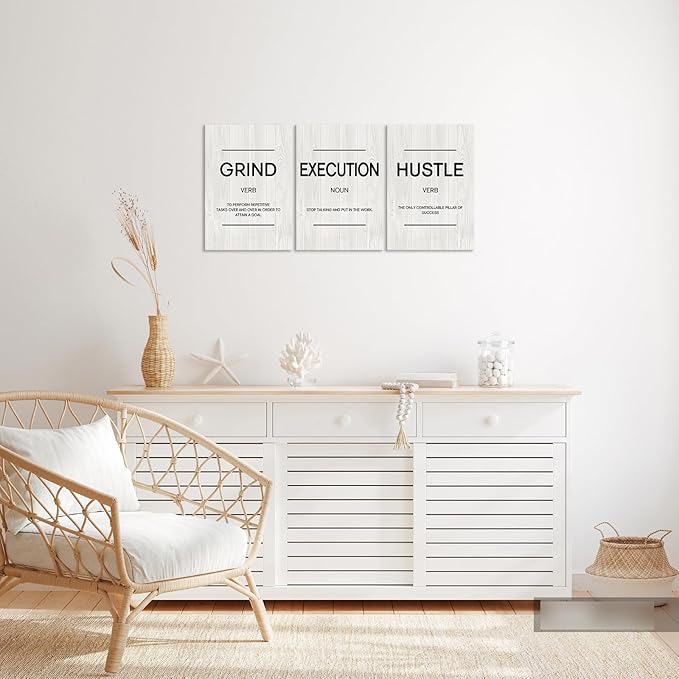Grind Hustle Execution Wall Art Motivational Wall Decor Inspirational Quotes Pictures Posters Framed Canvas Wall Art Prints Goal Artwork Home Office Wall Decor Ready to Hang