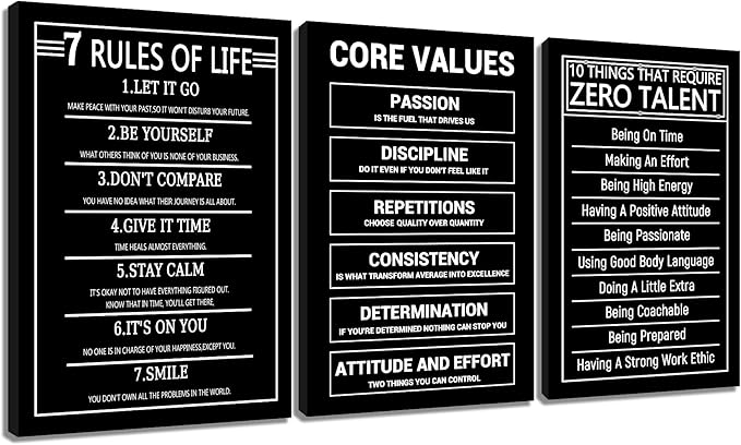 7 Rules of Life Inspirational Canvas Painting Office Wall Art Motivational Picture Positive Quotes Picture Framed Posters Prints Artwork for Living Room Gym Decor Stretched and Framed [60''Wx 28''H]