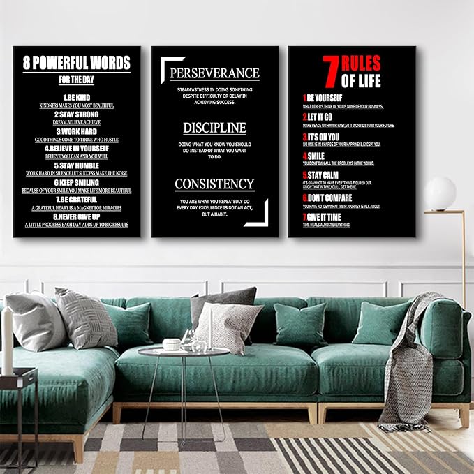 3 Pieces Inspirational Canvas Wall Art Motivational Entrepreneur Quotes Picture Painting Uplifting Words Framed Canvas Poster Print for Living Room Office Gym Wall Decor Ready to Hang [72''Wx36''H]