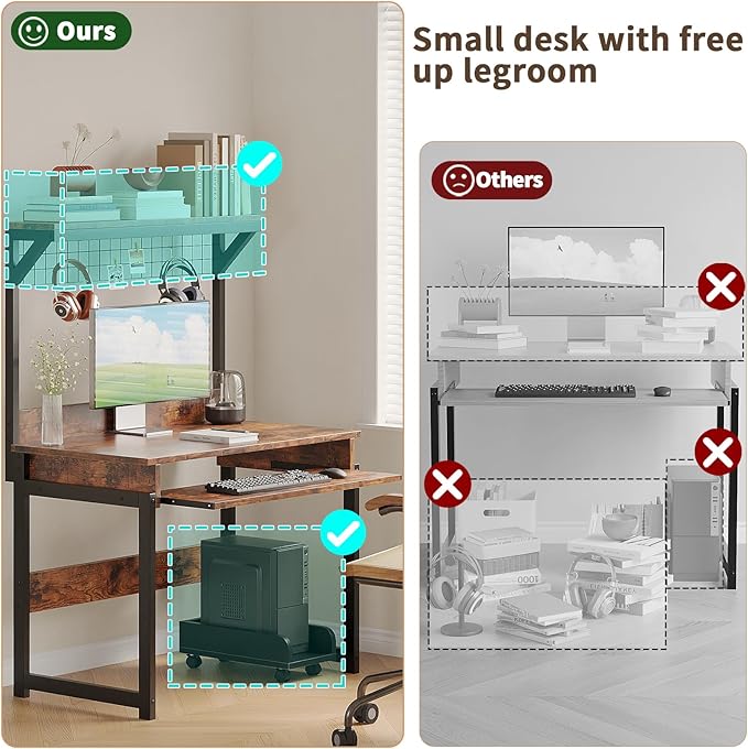 ALISENED 31.5" Small Computer Desk with Hutch, Office Desk Study Table Writing Desk Workstation PC Table for Home Office, Space Saving Design