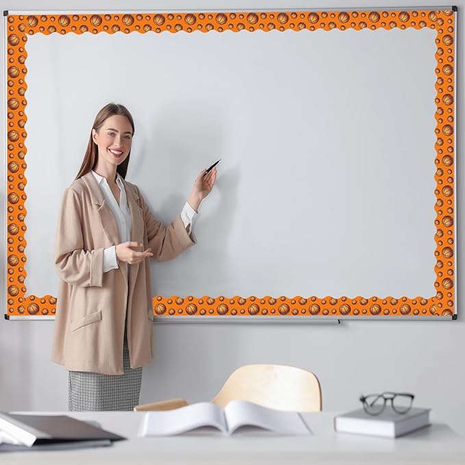 65.6ft Bulletin Board Border Decorations - 2 Rolls Basketball Trim, Reusable Classroom Edging for Back to School Decor, Teacher Homeschool Supplies