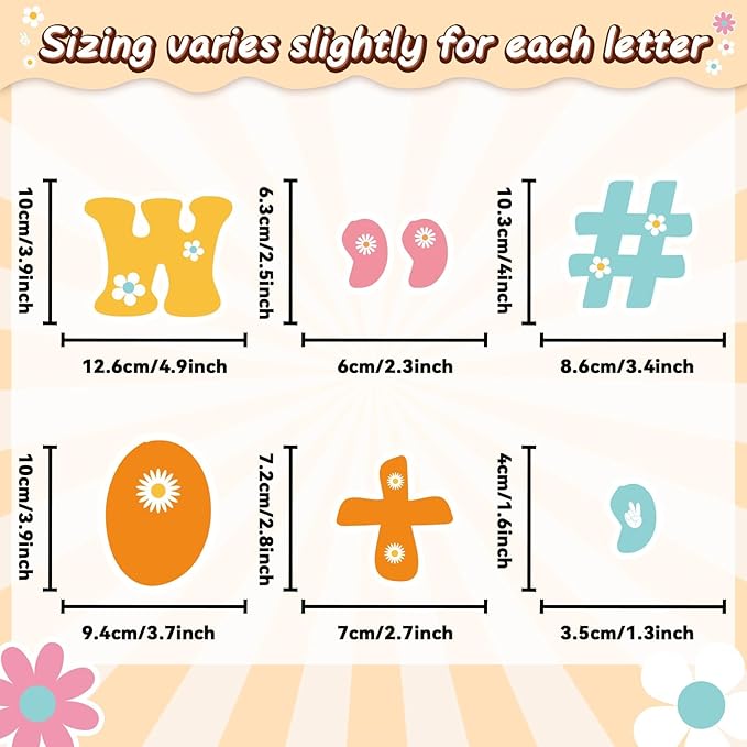 260 PCS Spring Daisy Bulletin Board Letters for Classroom 4” Letters Combo Pack Set Groovy Retro Hippie Classroom Decorations Alphabet Numbers Symbols Letters Bulletin Cutouts Card for Classroom Decor