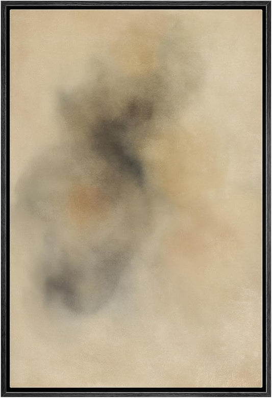MUDECOR Framed Canvas Print Wall Art Soft Watercolor Texture Warm Beige and Brown Tones Illustrations Minimalism Decorative Relax Colorful for Living Room, Bedroom, Office - 16"x24" BLACK
