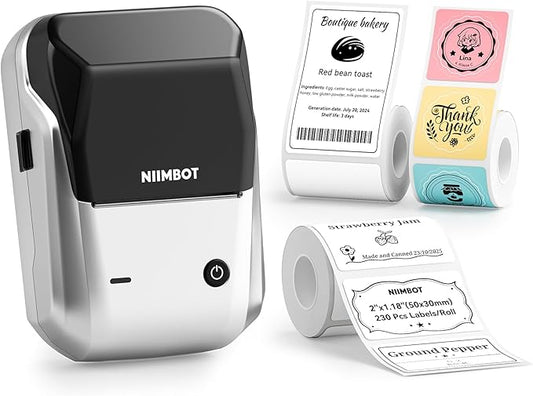 NIIMBOT B1 Label Maker with Tapes, 2 Inch Portable Thermal Label Printer for Home School Office Small Business, Address, Bakery, Crafts, Retail, Support Smartphones & PC, 3 Rolls Tapes, Silver