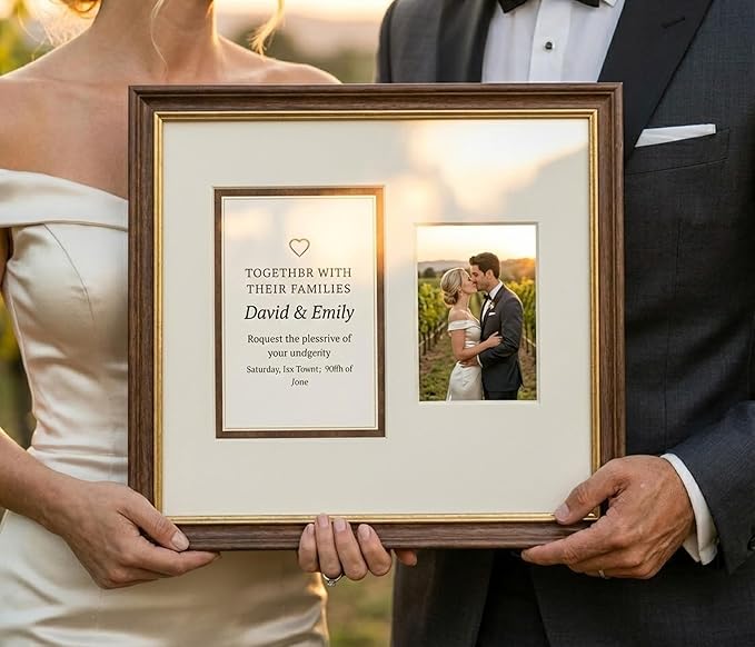 Invitation Picture Frame Black With Double Mat White Over Sky Blue for 4.25x5.5 A2 Keepsake Made in the USA