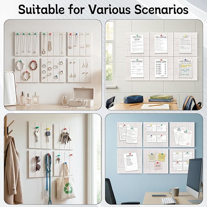 Felt Bulletin Board Tiles 36" x 24", 6-Pack Cork Board for Office, Pin Board with 30 Pushpins Cork Boards for Office Decor Walls Organizer, 40 Adhesive Tabs Included - Oatmeal