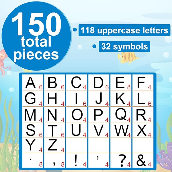 150 PCS Large 7" Bulletin Board Letters Set, Under the Sea Themed Party Classroom Alphabet Cutouts Letters for Bulletin Board Display Home School, A Great Helper to Inspire Students' Learning Interest