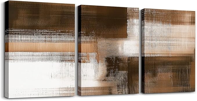 jejeloiu Brown Abstract Art 3 Piece Canvas Wall Art for Living Room Bedroom Modern Art Picture Wall Decor 12"x16"x3pcs Abstract Oil Painting Office Decorations Artwork Posters