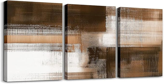 jejeloiu Brown Abstract Art 3 Piece Canvas Wall Art for Living Room Bedroom Modern Art Picture Wall Decor 12"x16"x3pcs Abstract Oil Painting Office Decorations Artwork Posters