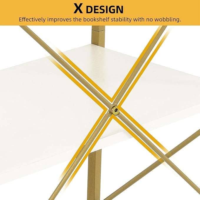 DWVO Gold Bookshelf, Modren 5 Tier Bookcase, Storage Shelves Organizer Standing Shelf, Display Rack Book Shelves for Bedroom,Living Room,Office,Kitchen, Gold