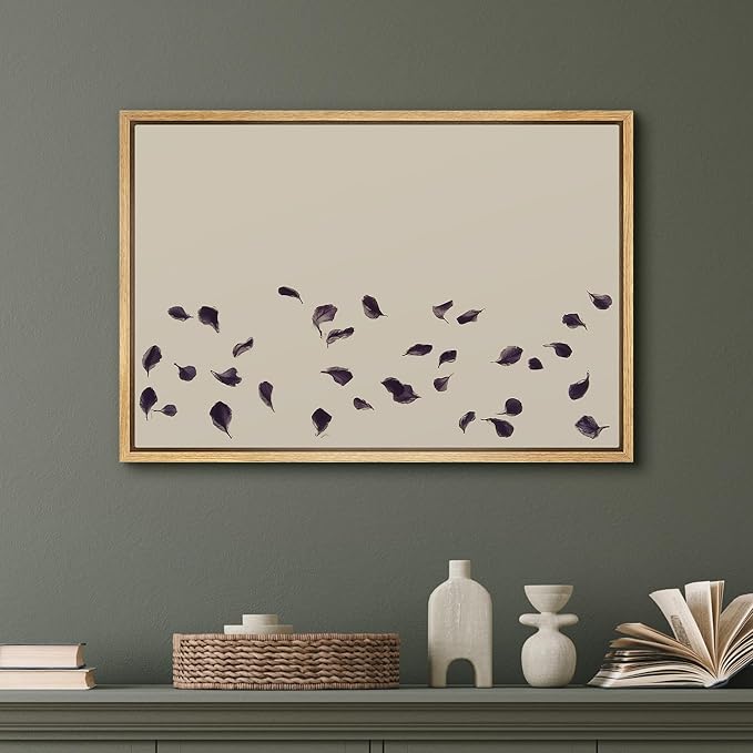 SIGNFORD Framed Canvas Print Wall Art Purple Catkins Illustration Minimalism Decorative Colorful Mid-Century for Living Room, Bedroom, Office - 16"x24" NATURAL