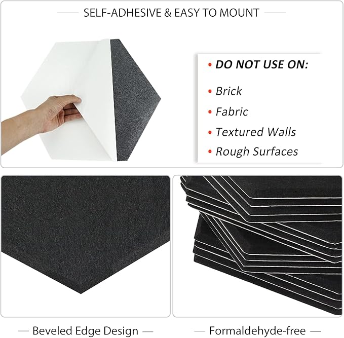 BXI Hexagon Felt Bulletin Board - 14.2 X 12.3 X 3/8 Inches 6 Pcs Self-Adhesive Poster Cork Board 30 Push Pins, Thick Pin Tiles Display Vision Board, Photo Picture Panels for Home Office Classroom