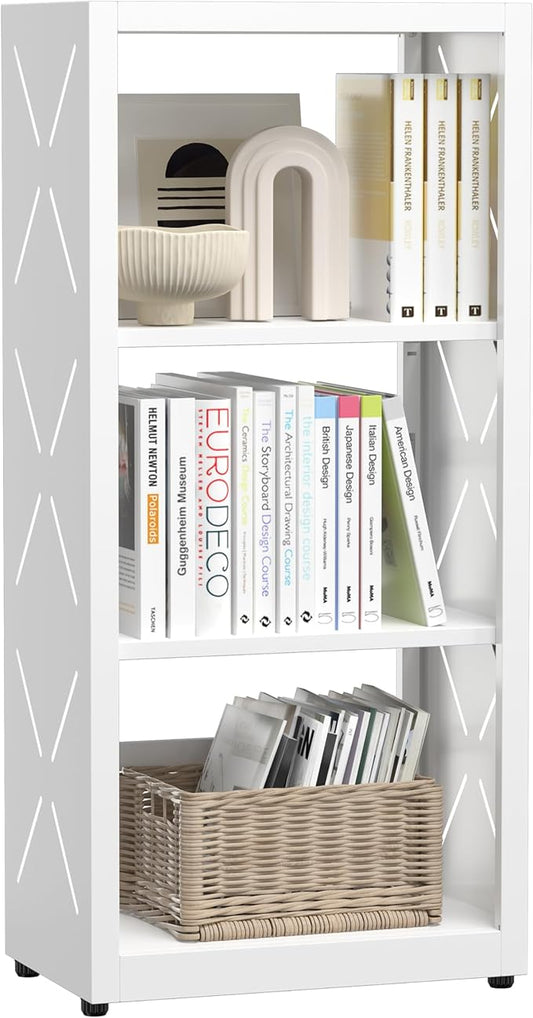 3 Tier Bookshelf, 34"Tall Metal Bookcase with Adjustable Shelves, Modern Display Book Shelf, White Bookcase Shelf, Utility Shelf, Storage Shelves for Office, Living Room, Kitchen, Study-16"W