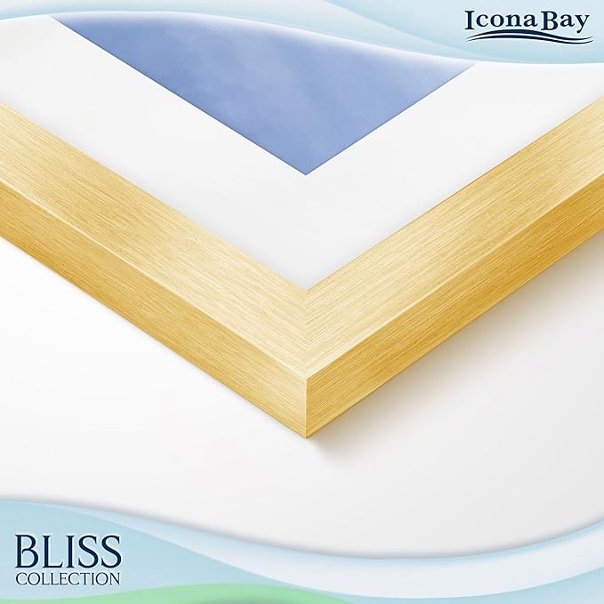 Icona Bay - 11x17 Gold Picture Frame with Removable Mat to 9x14 Photo - Modern Style Engineered Wood Poster Frame - Wall Mount Only - Bliss Collection