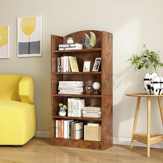 5 Tier Shelf Bookcase,47" Tall Bookshelf Display Storage Shelves,Freestanding Book Shelves for Bedroom Home Office Library Living Room,Brown
