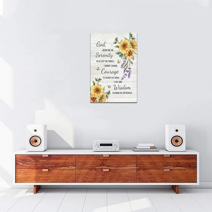 Serenity Prayer Wall Decor Christian Religious Sunflower Pictures Inspirational Bible Verses Scripture Canvas Wall Art God Painting Home Modern Artwork Framed for Living Room Bedroom Office 16x24inch