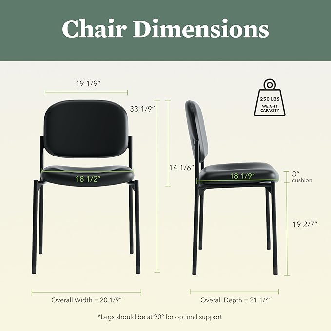 HON Scatter Armless Waiting Room Chairs for Guests, Lobby, Offices, Armless Stackable Chairs, Comfy Desk Seating, Black