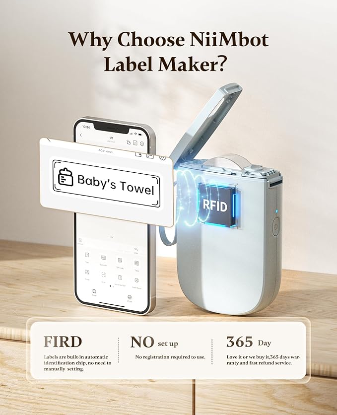 NIIMBOT 300 DPI D11 Label Maker Machine with 1 Tape, Mini Portable Label Printer, Bluetooth Thermal Label Printer Sticker Labeler for Office Home Kitchen School Organization, Blue