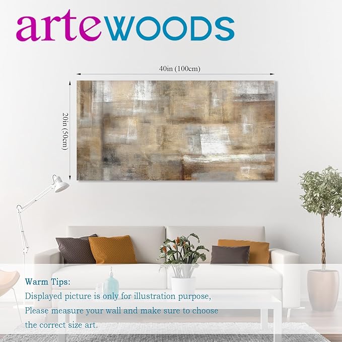 Vintage Abstract Canvas Wall Art - Brown, White, Grey - Living Room, Bedroom Decor - 20" X 40"