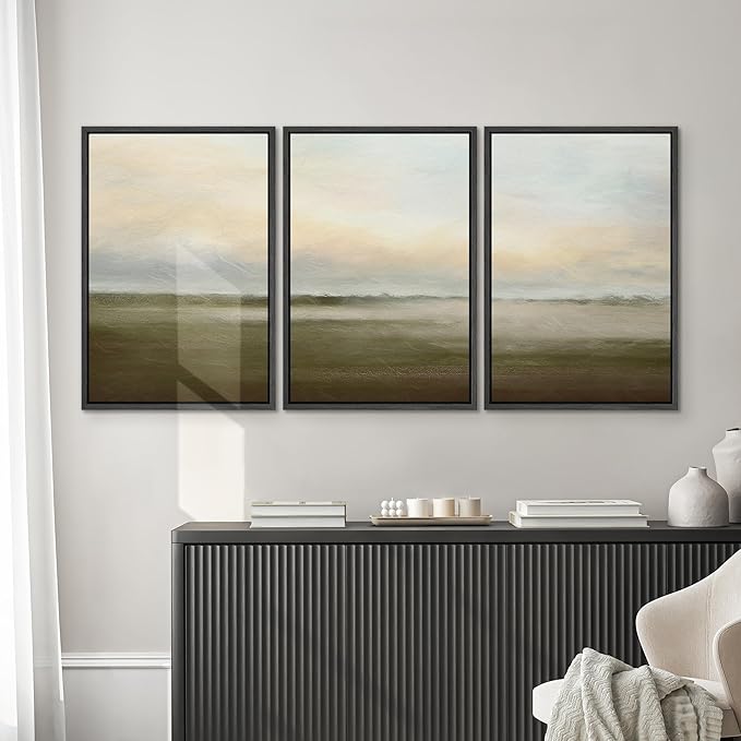 SIGNWIN Framed Canvas Print Wall Art Set Pastel Sunset Country Farmland Landscape Nature Abstract Illustrations Fine Art Decorative Nordic Rustic for Living Room, Bedroom, Office - 16"x24"x3 Black