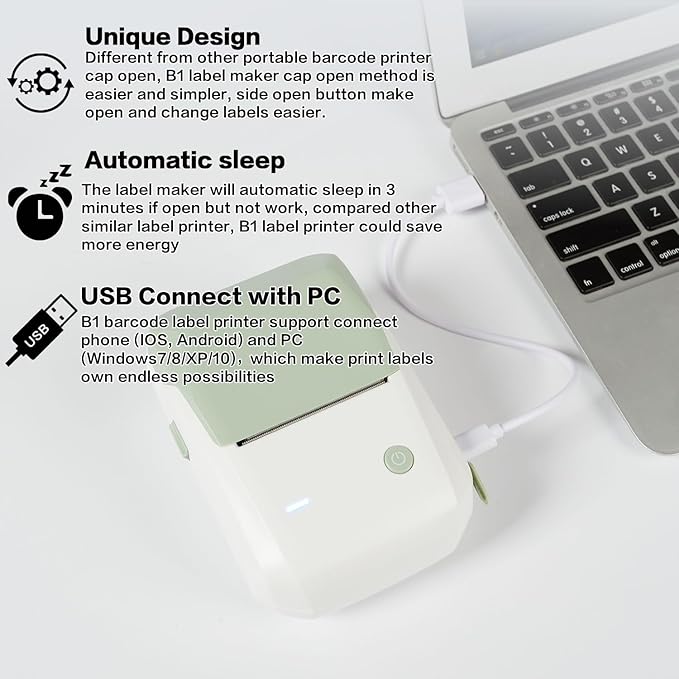 LMASBLTER B1 Label Maker, 2 Inch Barcode Printer, Portable Sticker Maker Machine for Barcode, Name, Address, Labeling, Mailing, Home, Office & Small Business, Compatible with Phones&PC-Green